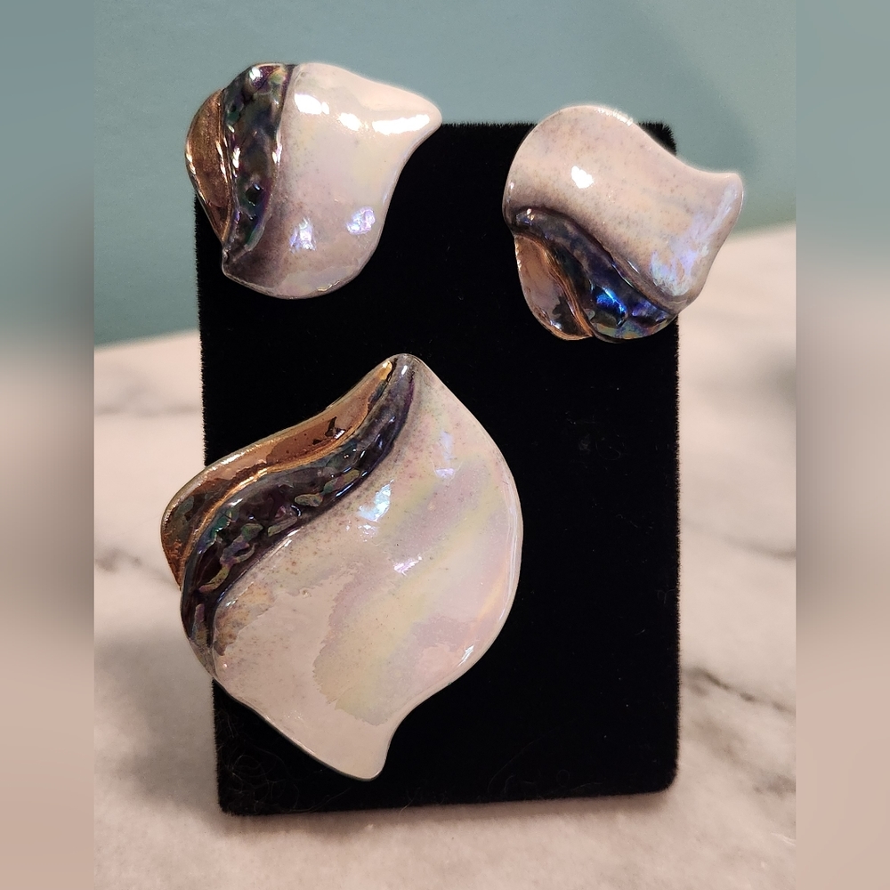 Vintage tortoise shell earrings and brooch